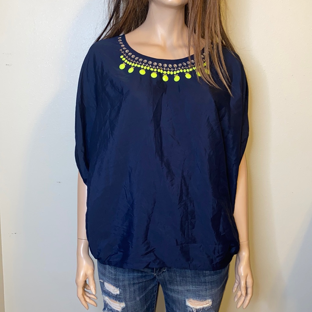 Lane Bryant Flutter Sleeve Embellished Top - Size 22/24 - Navy Blue